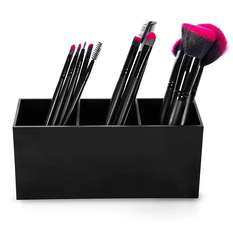 Acrylic Makeup Brush Storage Box Partitioned Cosmetic Brush Organizer Desktop Jewelry Accessories Display Case Plastic Material