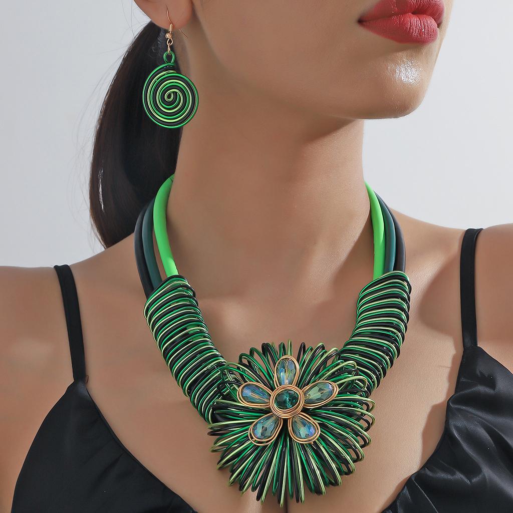 Flower African Women Necklace Earrings Jewelry Sets for Wedding Party Accessories