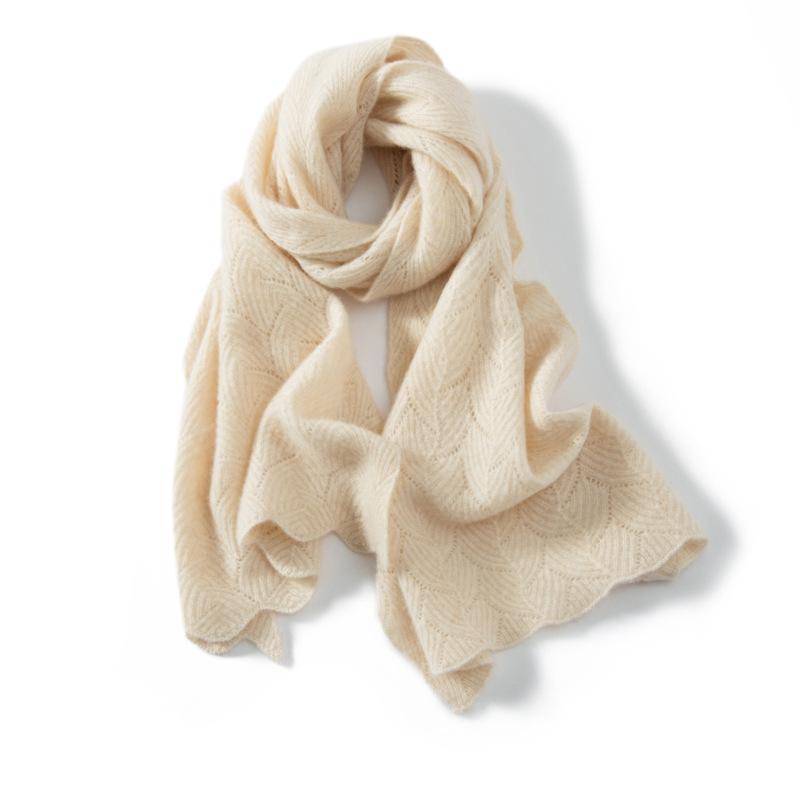 Korean Style Women s 100% Cashmere Hollow Crochet Knit Scarf Shawl - Warm, Versatile Autumn Winter Accessory One Size