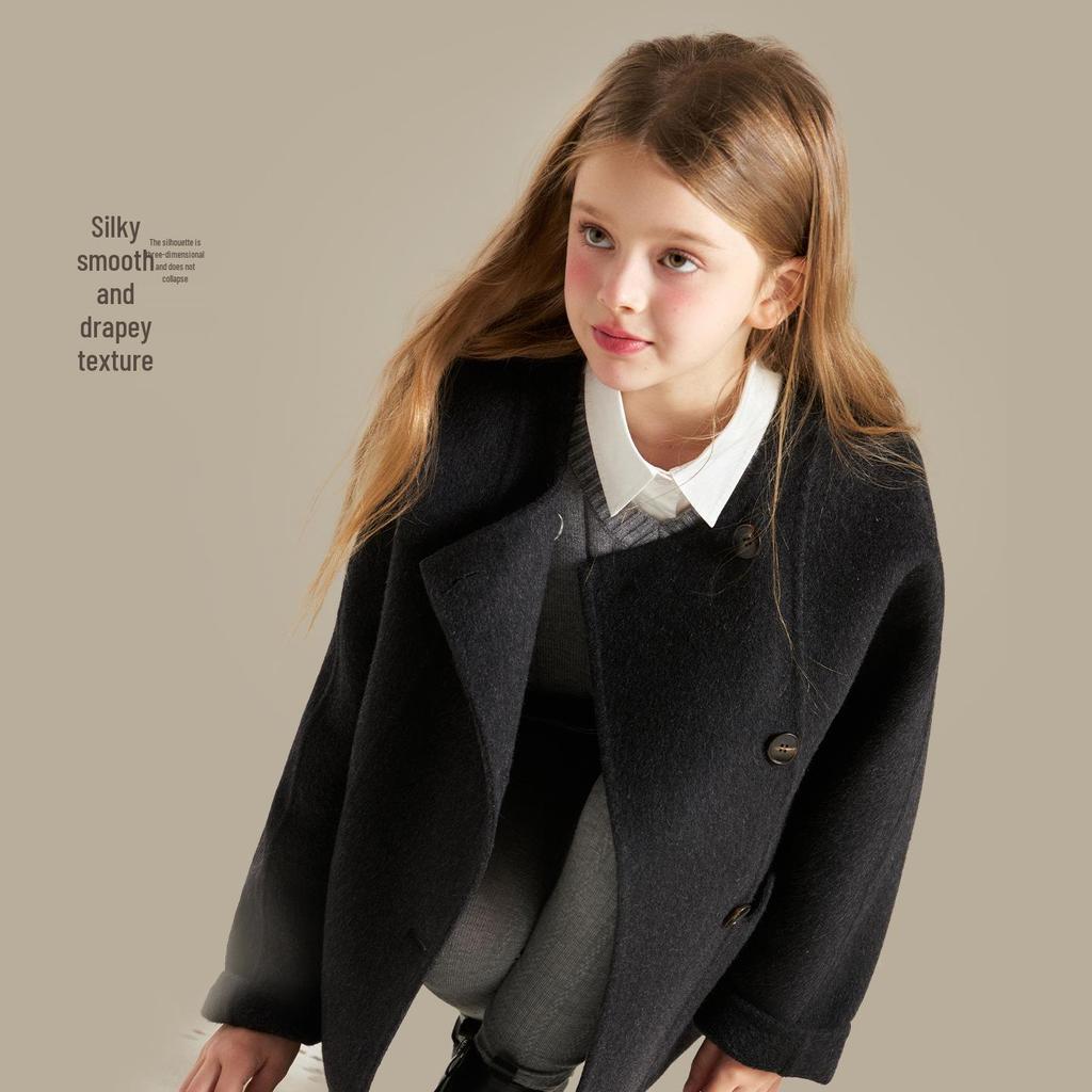 Girls' 2025 Double-Sided Wool Coat - Winter Warm, Collarless, Loose-Fit Layering Coat