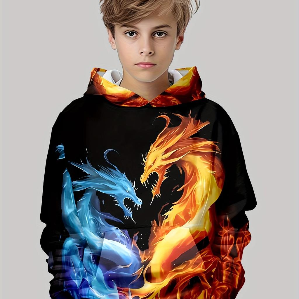 Autumn 3D Dragon Printed Hoodies Fashionable Casual Sports Long Sleeved Children's Boy Hooded Sweatshirts