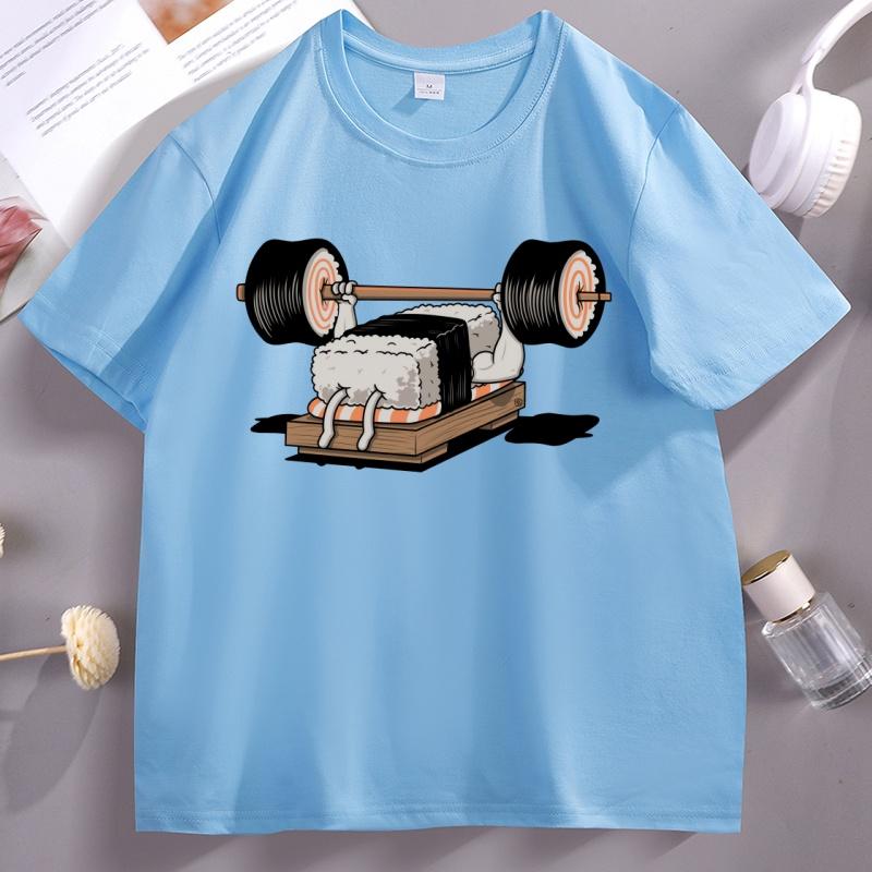 Funny Sushi Weight Lifting Tshirt Unisex Cotton Short Sleeve Round Neck T Shirt Unisex Women Casual Loose Breathable Tees Streetwear