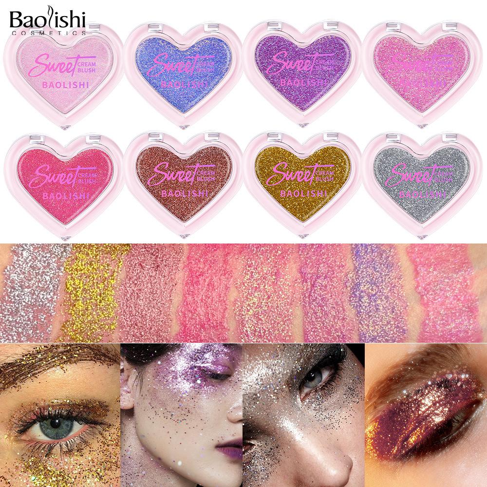 Palette di Glitter a Forma di Cuore a 8 Colori Paillettes Grandi Adesivi per Corpo Viso Gel Oro Argento Viola Flash Scintillante Ombretto Monocromatico