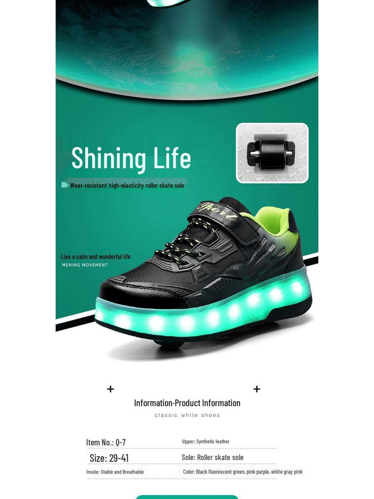 Kids' Luminous Roller Shoes: Four-Wheel Skates for Girls & Two-Wheel Retractable Skates for Boys