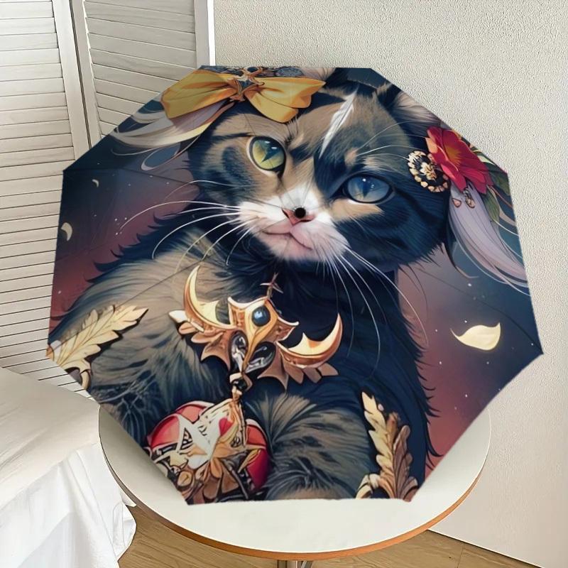 

1pc Fantasy Cat Armor Floral Umbrella with Plastic Handle,Suitable for All Seasons Home Travel Outdoor UmbrellaDD100