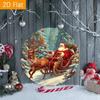 Vintage Christmas Metal Wall Art Santa Claus Reindeer Sleigh Round Tin Sign Holiday Decor Home Office Cafe Bar