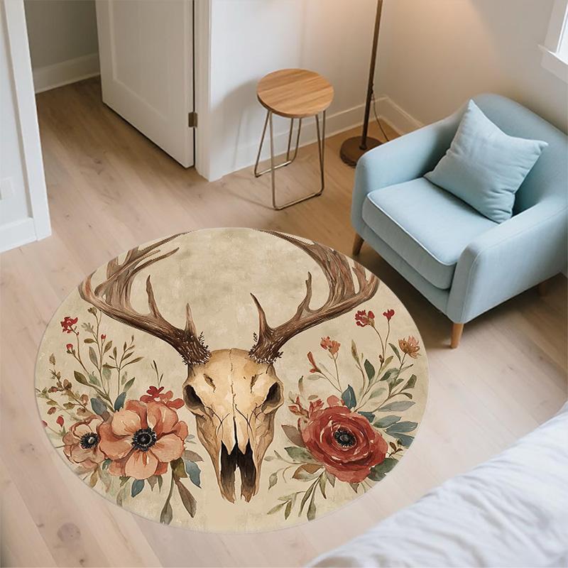 Deer Antler Flowers,Round Area Rug,Carpet Rug for Living Room Bedroom Sofa Playroom Decor,Non-slip Floor Mat