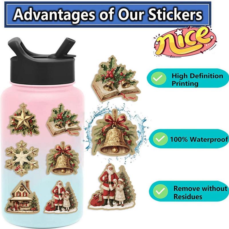 50pcs Vintage Christmas Sticker Rolls Rub-On Transfer Sticker Vintage Waterproof Stickers Decals For Furniture Window Glass Cups