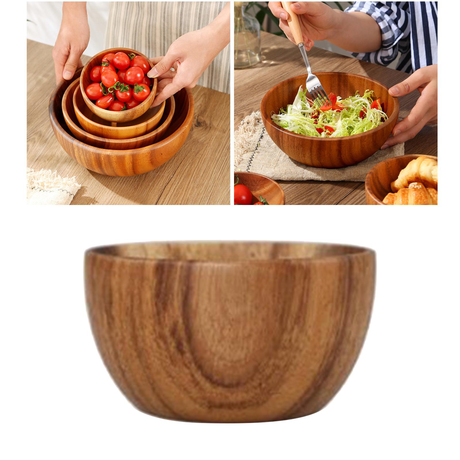 Wooden Salad Bowl Household Kitchen Utensils Fruit Rice Soup Serving Bowls