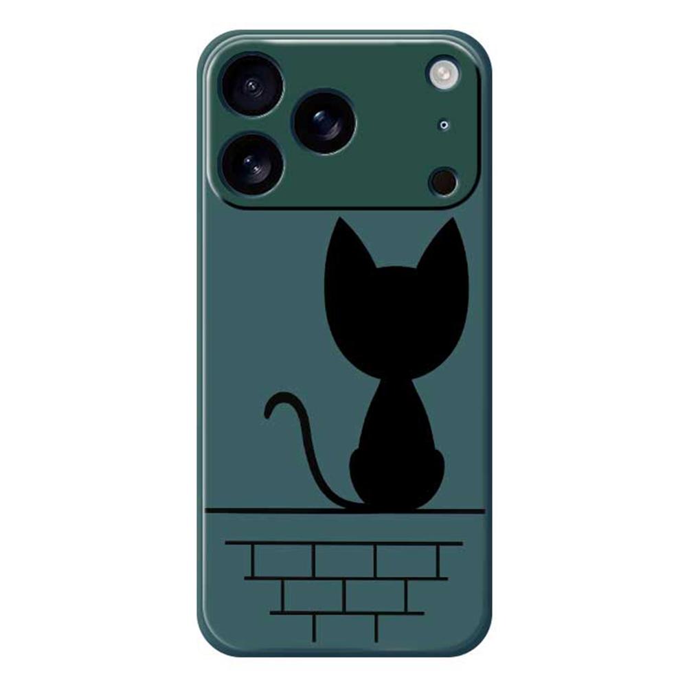 For iPhone 17 Pro Max Case Black Cat On the Wall Pattern Printing Straight Edge TPU Phone Back Cover