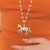 Long Chain Horse Pendant Pearls Necklace Designed for Easy Layering Alongside Other Chains in Fashion Styles