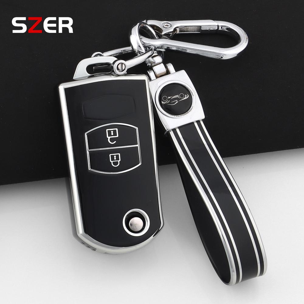 For Mazda Demio 2 3 5 6 M3 M5 M6 Cx-5 Cx7 Cx9 Rx8 Mx5 Mpv 2 3 Buttons Soft Tpu Car Remote Flip Key Case Cover Holder Keychain