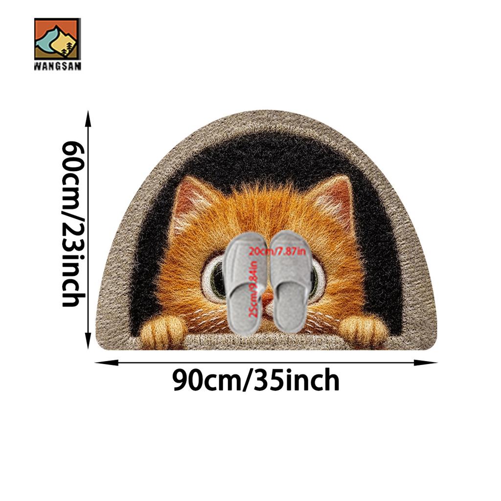 1Pcs Small Cat Semi Circle Welcome Doormat Non-Slip for Outdoor Patio Porch Kitchen Bathroom Entryway Floor Mat
