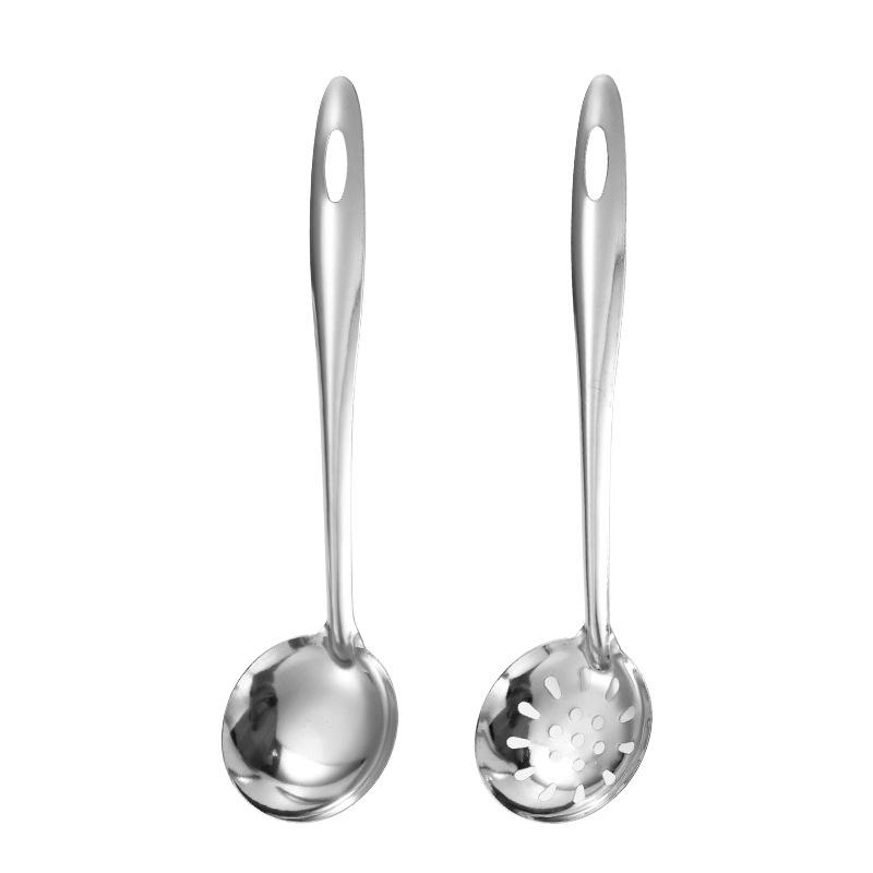Stainless Steel Long-Handled Slotted Ladle for Soup & Hot Pot Cooking