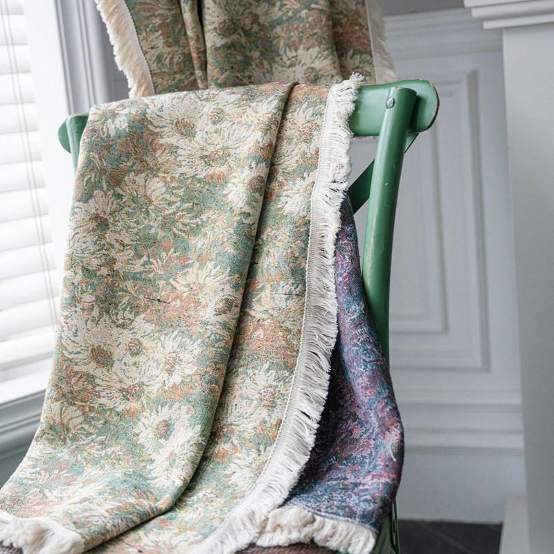 Cotton Linen Green Oil Painting Flower Kitchen Drape American Style Country Window Curtain semi-shading Bedroom Living Room