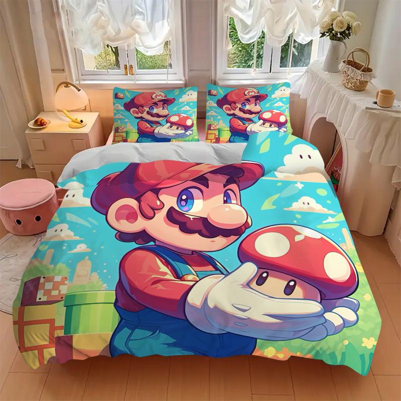 Super Mario Adventure Print 3Pcs Bedding Setduvet Cover With 2 Bedropillowcase Home Birthday Gift