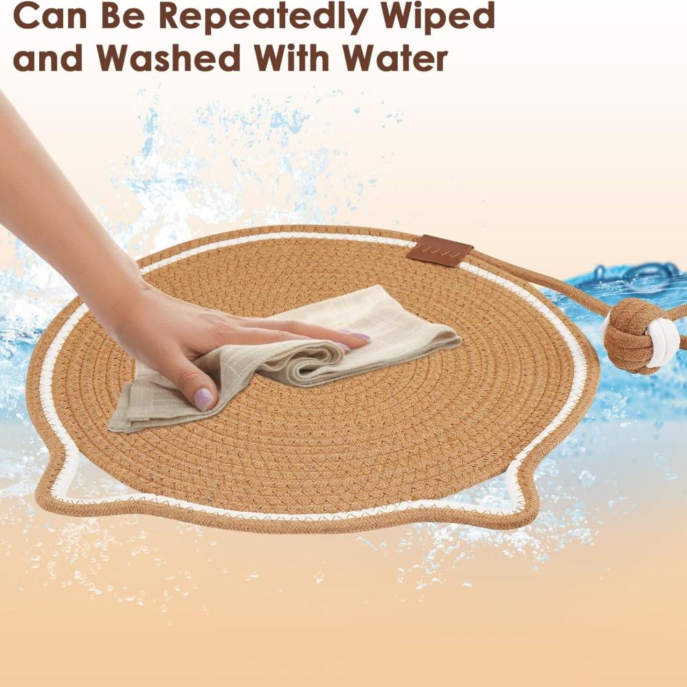 Cat Scratching Pad, Natural Cotton Rope Scratching Pad, with Ear-shaped Hanging Hooks and Toy Balls, Suitable for Walls, Floors,