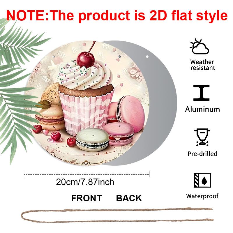 2D Flat Aluminum 7.87 Inch X 7.87 Inch Cake and Macaron Style Wall Decoration. Suitable for Living Rooms, Kitchens, Bars, Cafes, Clubs, Porches