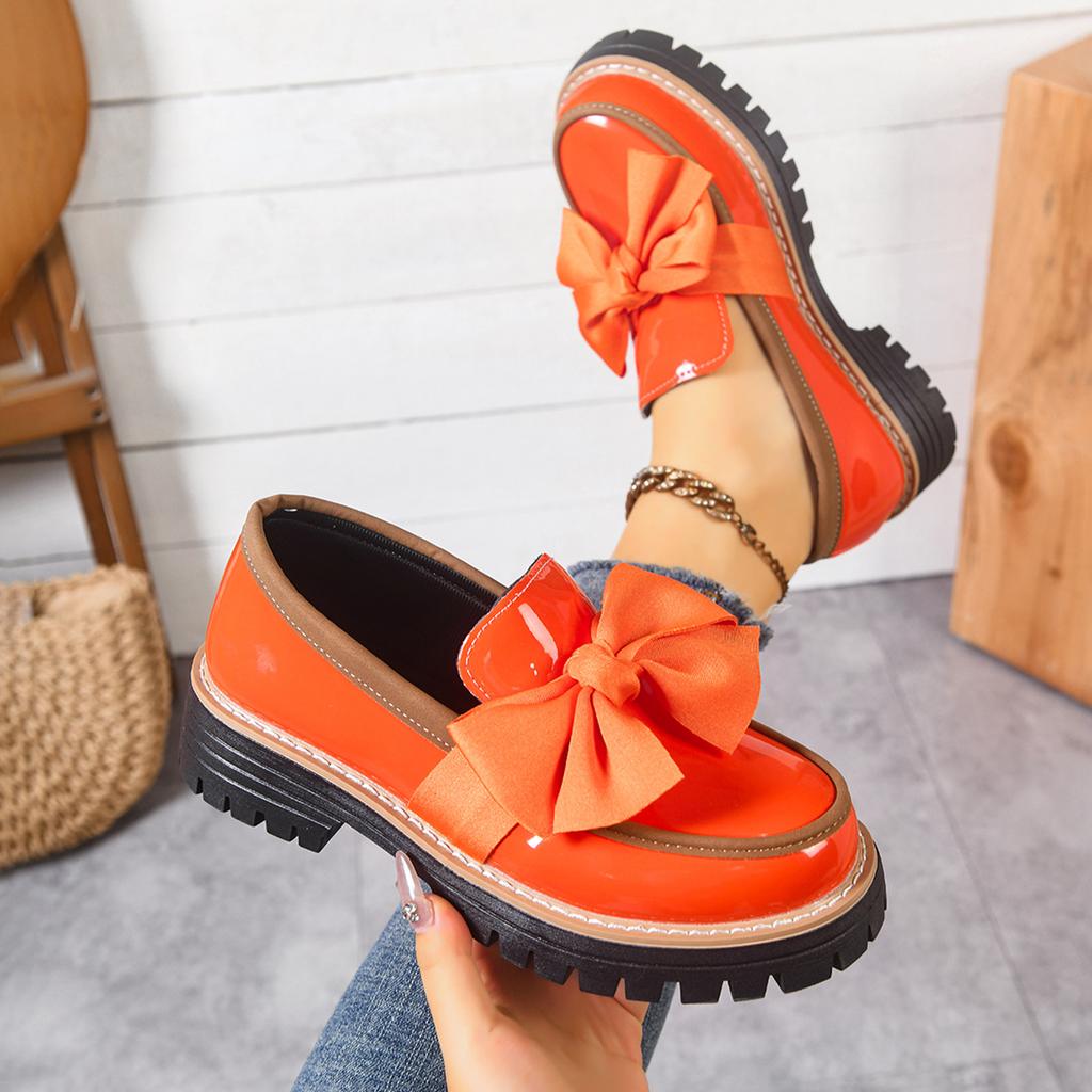 Plus Size 36-43 Shoes for Women FashionThick Bottom Ladies Slip on Bow Leather Loafers Non-slip Work Comfort Flats Sneakers