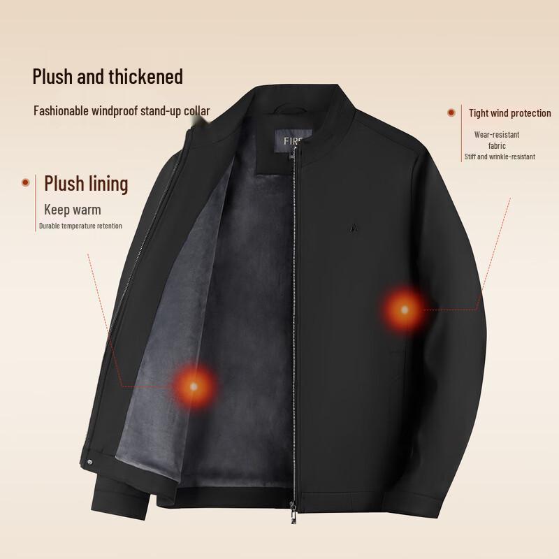 Shanshan Men's Fleece-Lined Business Stand Collar Jacket