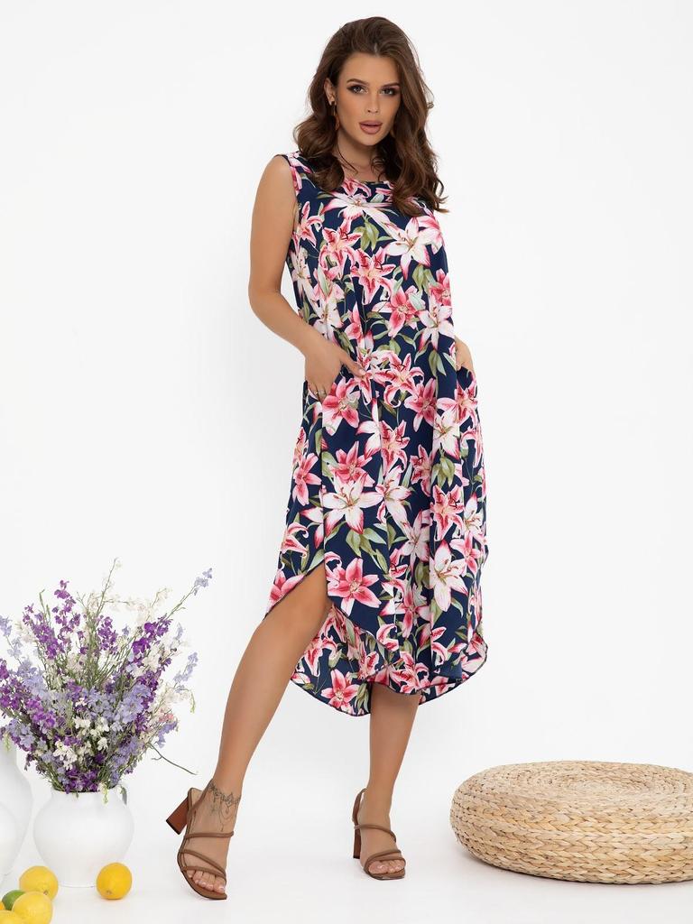 Issa Plus Mavi Çiçek Desenli Asimetrik Sundress