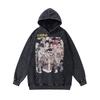 Harajuku Ukiyo-E Cartoon Print Heavy Hoodie American Street Hip Hop Washed Hoodie For Men And Women