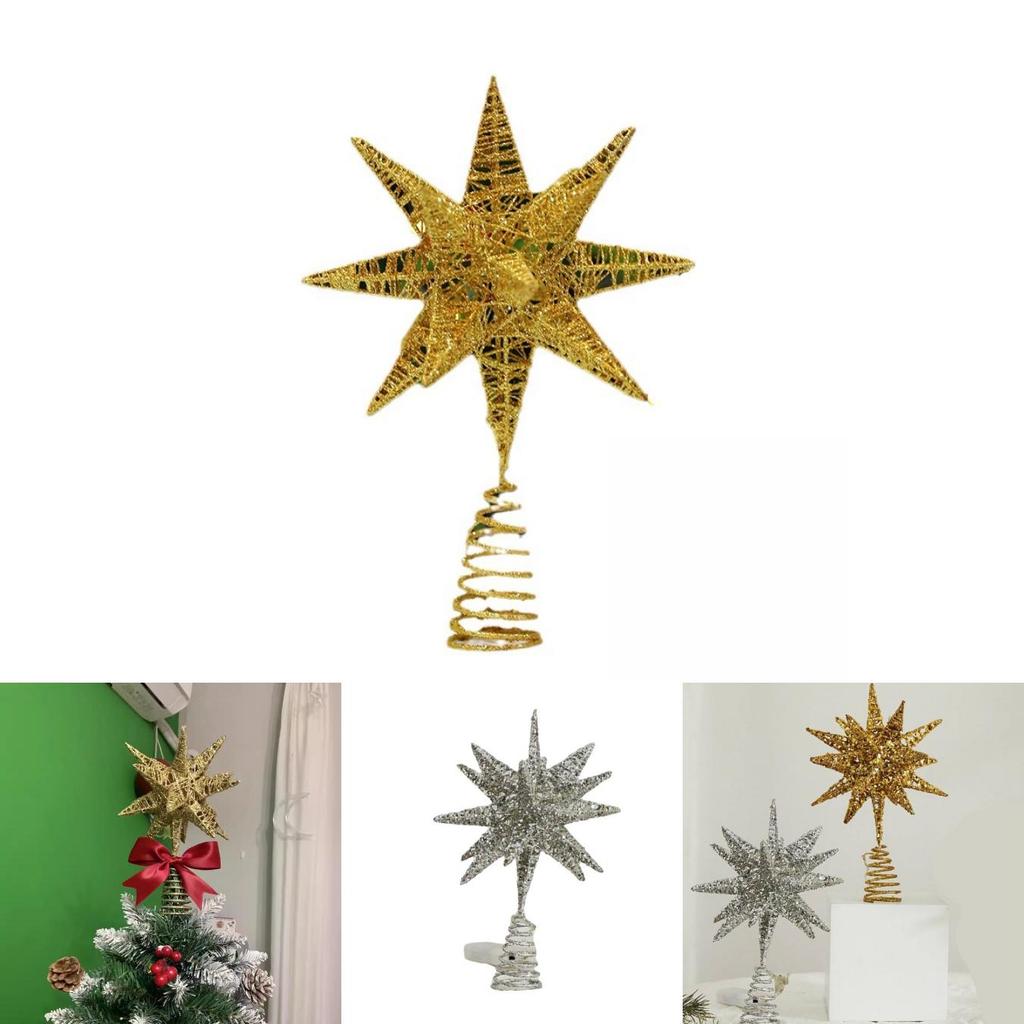 Christmas Tree Top Star Led Glitter Iron Art Decor For Holiday Celebration