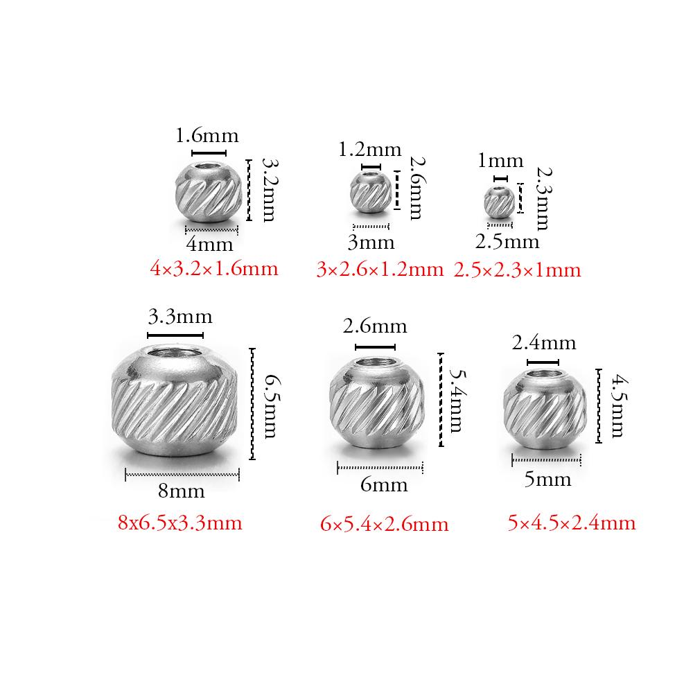 50pcs Stainless Steel Beads 18k Gold Color 4mm 6mm 8mm Ridged Cyclinder Tube Spacer Loose Beads for Jewelry Making DIY Findings