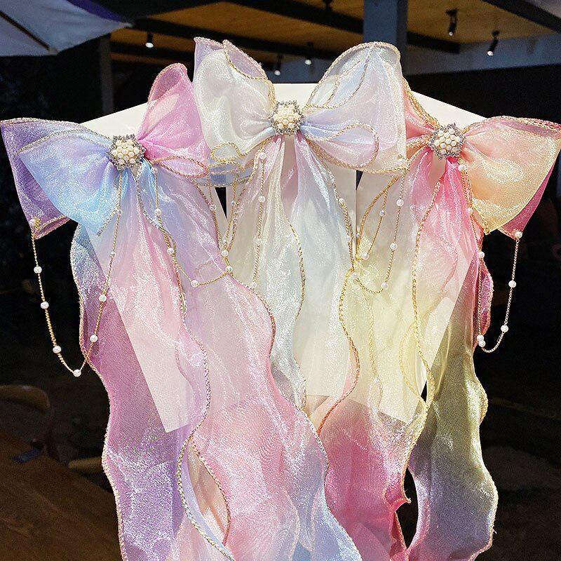 Children's Hair Accessories Pearl Tassels Bows Ribbons Braided Hairpins Headdresses Summer Girls Princess Hairpins