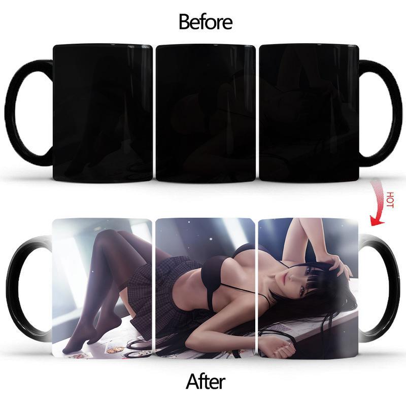 Seduce Your Beauty Mug Hot Reaction Coffee Cup BSKT-074 Color Change Mugs Ceramic Coffee Cups Wholesale Drinkware Free Shipping