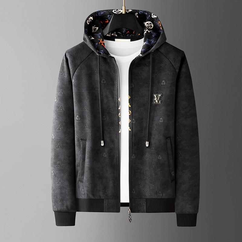 

High-End European Men s Embossed Hooded Jacket - Autumn/Winter Versatile Casual Sweatshirt for Youth 4XL чорний