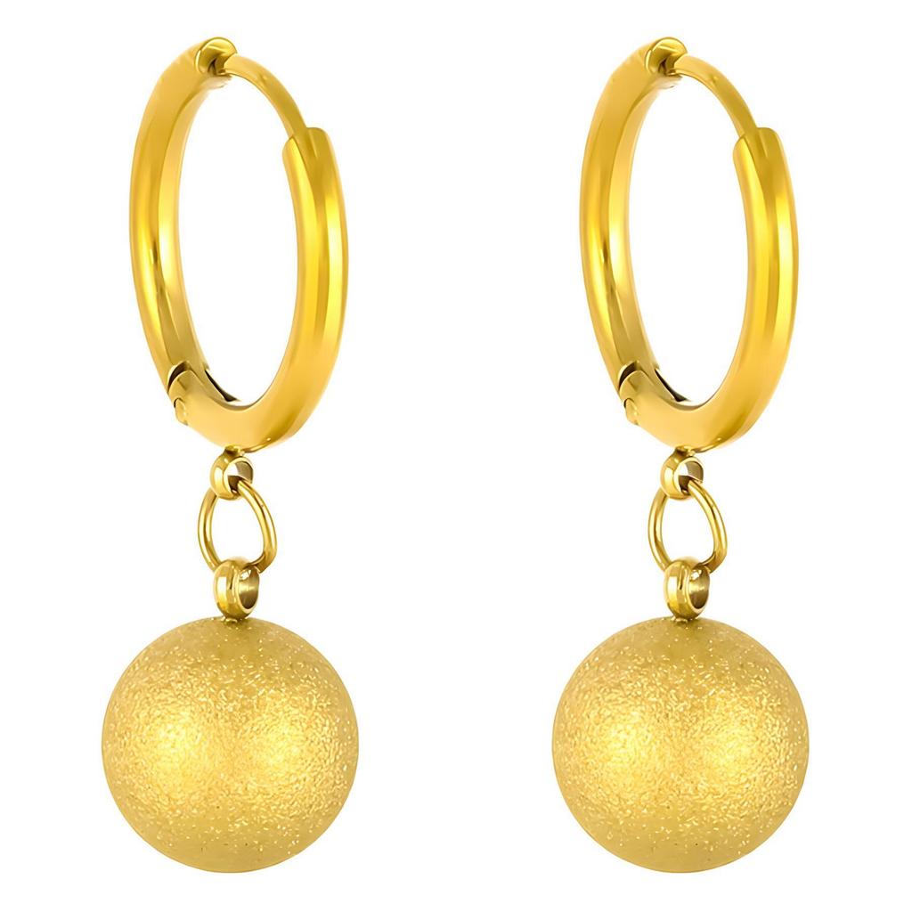 Frosted 10mm Round Bead Earrings for Women - Stylish European American Titanium Steel Ear Cuffs