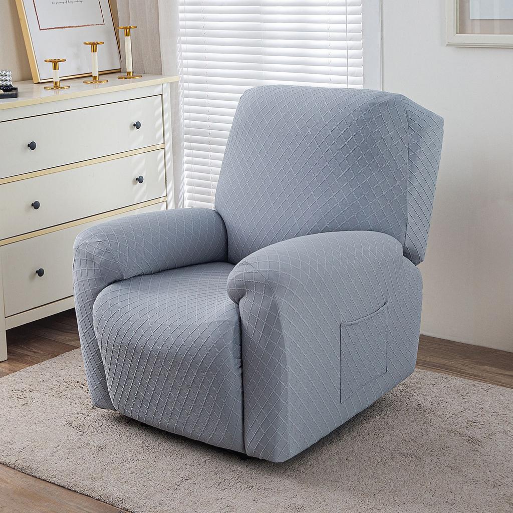Twill Grid Elastic Recliner Cover Single Sofa Cover All-Inclusive Rocking Chair Cover Protective Cover Thickened Leisure Chair Cover