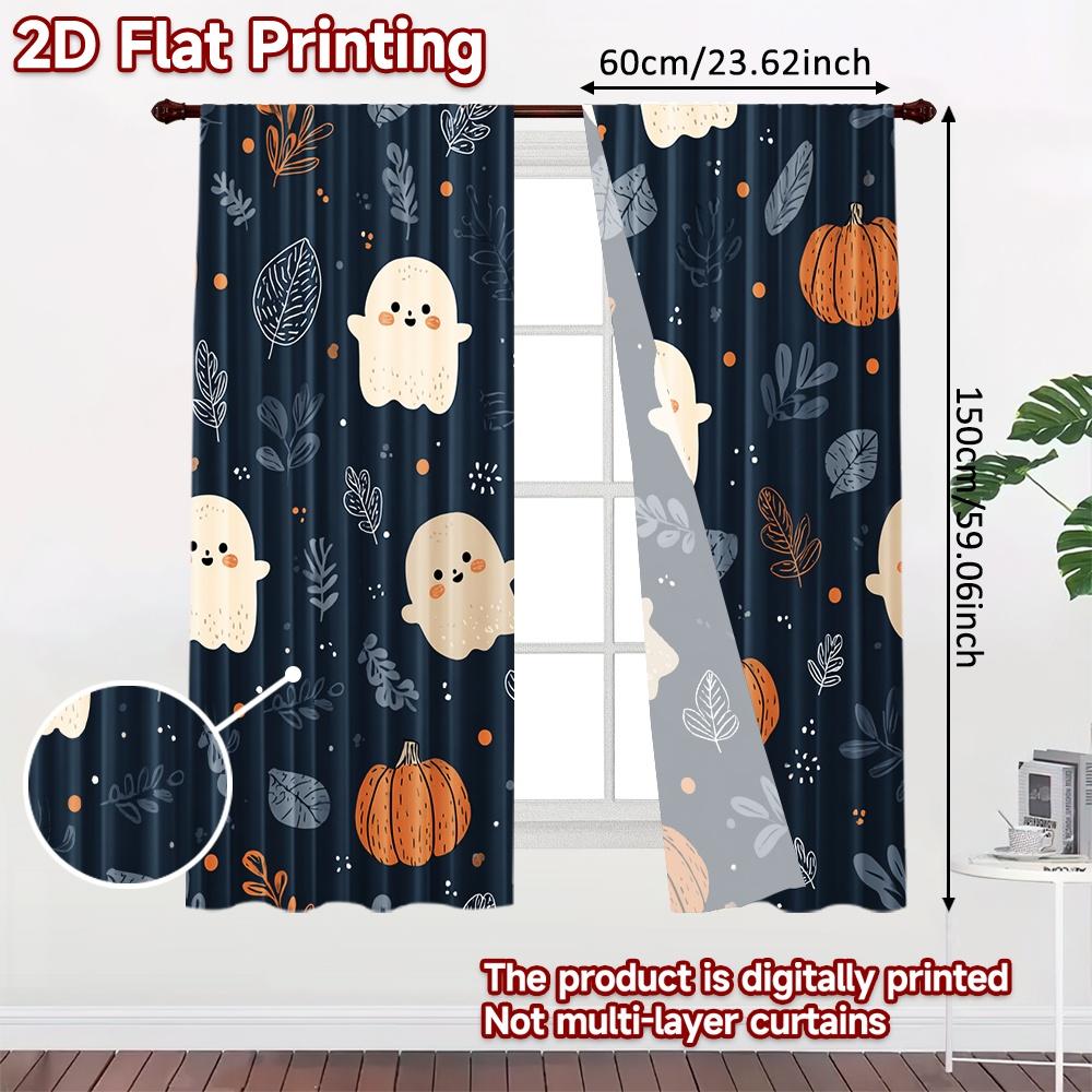 2D FLAT PRINTING 2pcs Curtains (Without Rod) Halloween Ghosts and Pumpkins (2) Easter Festival Minimalist Curtains Yarn Curtains
