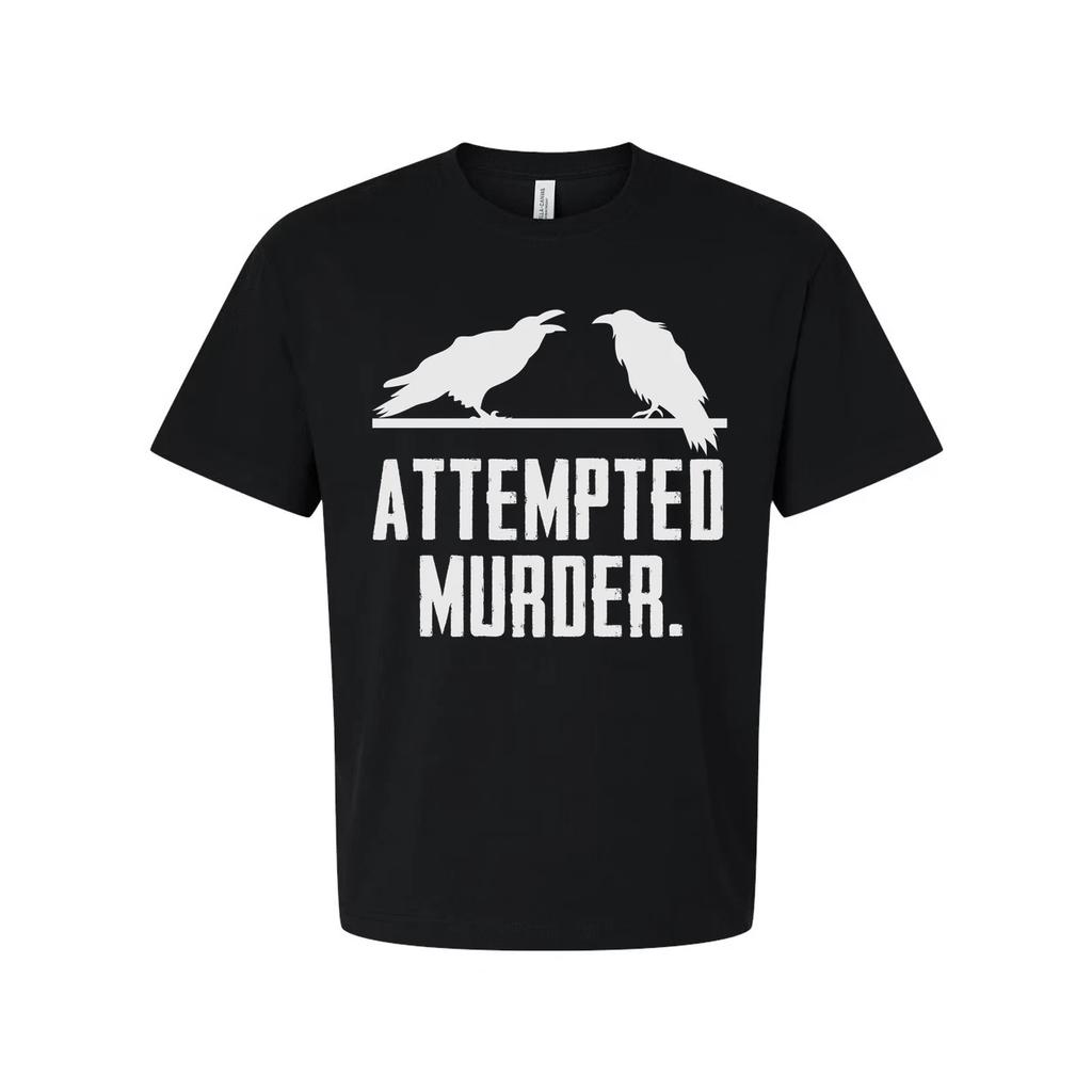 Unisex Graphic T Shirt With Attempted Murder Artwork Featuring Crow Silhouettes