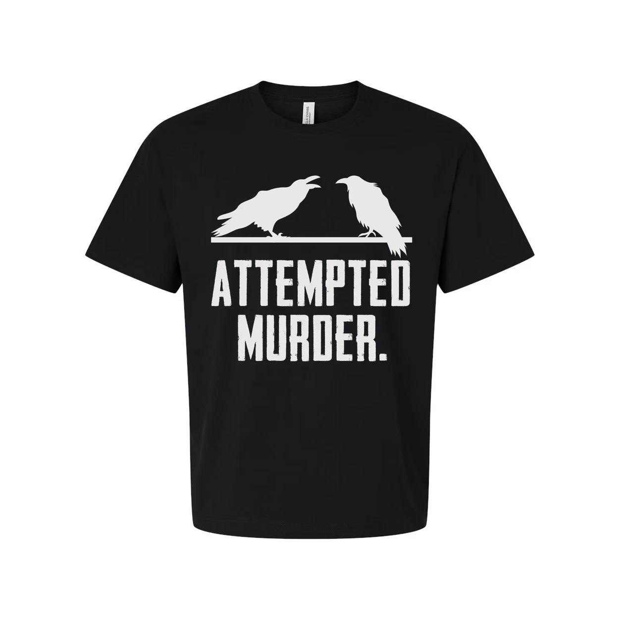 

Unisex Graphic T Shirt With Attempted Murder Artwork Featuring Crow Silhouettes S