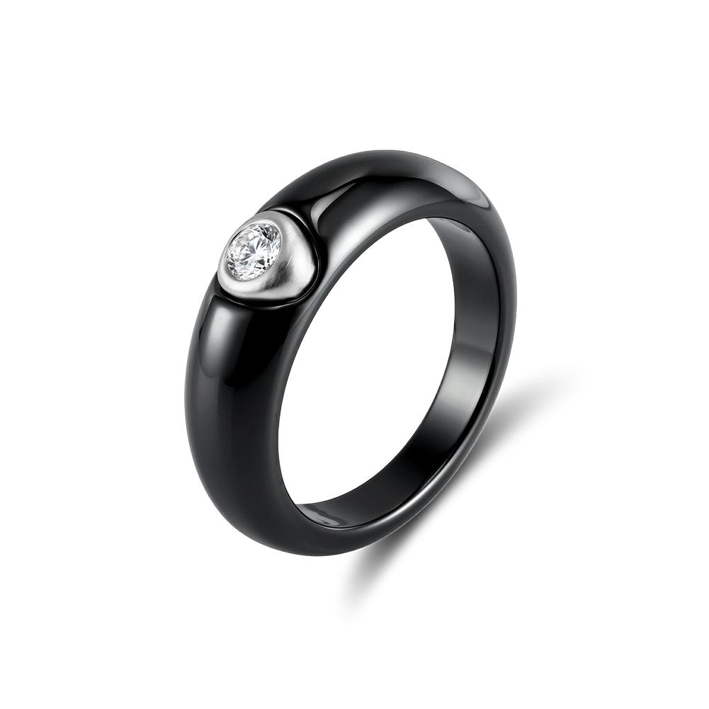 Effie Queen Stainless Steel Metal Ceramic Finger Ring Waterproof Minimalist Texture Dainty Zircon Ring Jewelry Accessories STTR