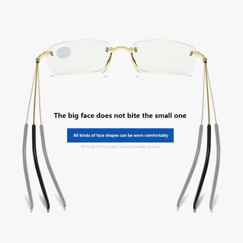 New Reading Glasses Anti Blue Light Double Light Presbyopic Glasses For Far Near Function Glasses Rimless Trimming Flat Lens