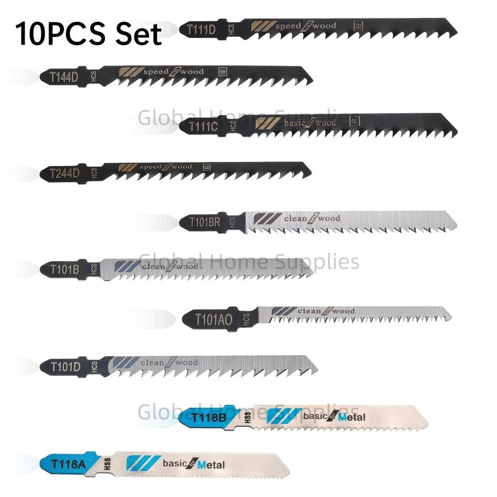 10Pcs T Shank Jigsaw Blades Wood Jig Saw Blade for Metal Plastic T111D T101AO T101BR T101D T101B T118A T118B T144D T244D T111C