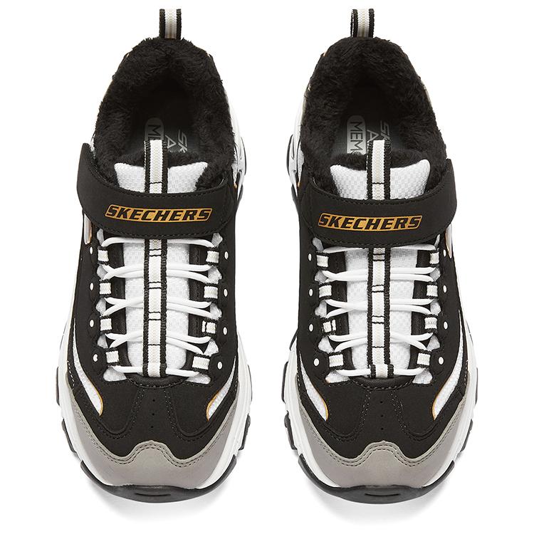 Skechers Synthetic Leather Excellent Panda Retro Versatile Comfortable Velcro Plush Shock Absorbing Wear Resistant Low Top Casual Shoes 302539L-BKGD
