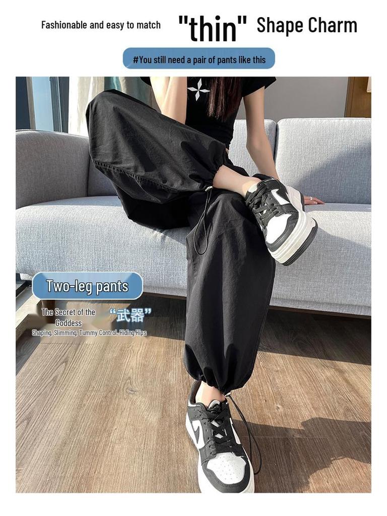 In-Stock Quick-Dry Wide Leg Cargo Pants for Women - High Waist, Cuffed, Two-Way Style, Spring/Summer Collection