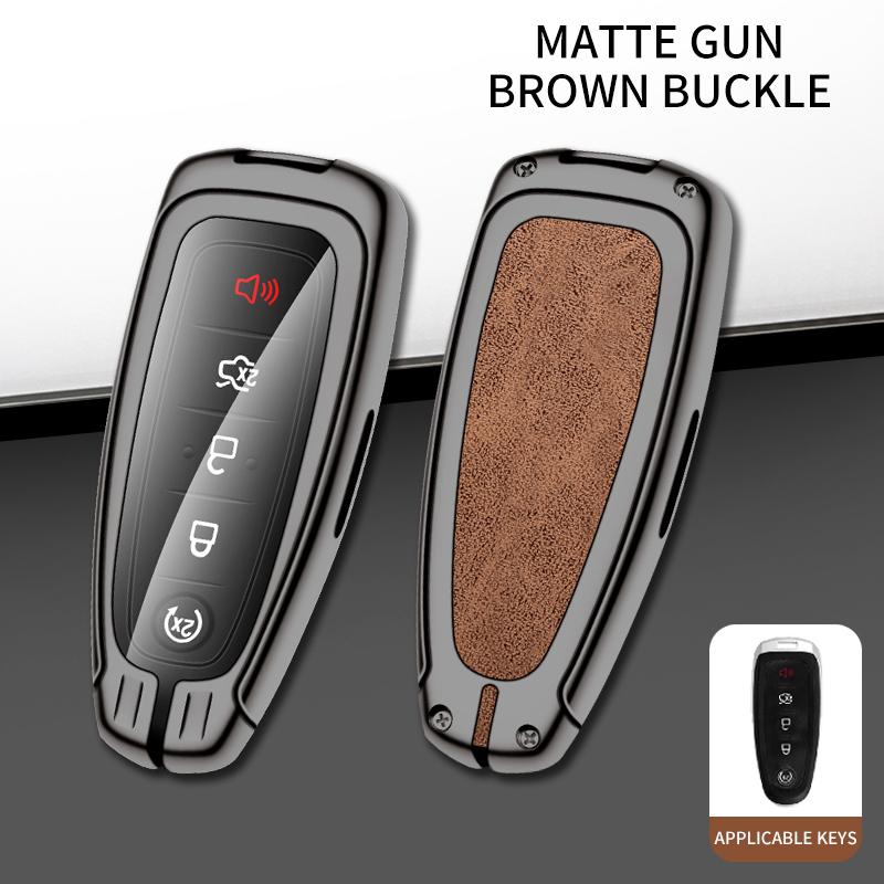 Leather Car Metal Key Case Cover for Ford Explorer Edge Escape Flex Taurus 2011 2012 2013 2014 2015 Keychain Accessories