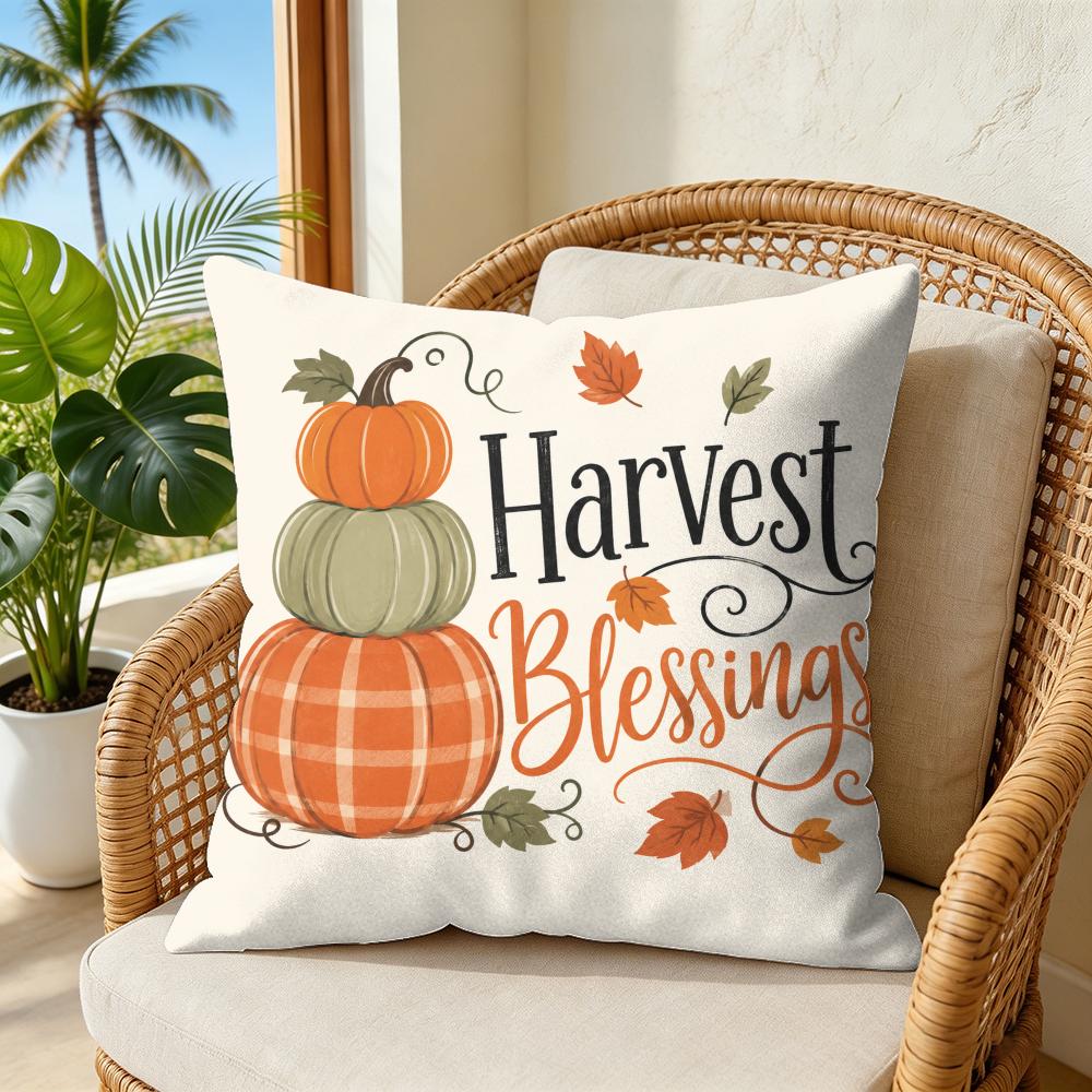 Pumpkin Patch Cushion Cover Double-Sided Plush Sofa Cushion Covers Organic Breathable Invisible Zipper