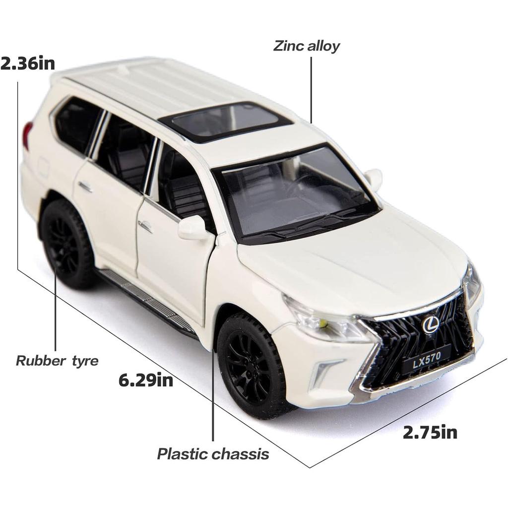 1/32 Scale Lexus LX570 Off-Road In Luxury SUV Model Car, Zinc Alloy Pull Back Toy Car with Sound and Light for Kids Boy Girl Gift
