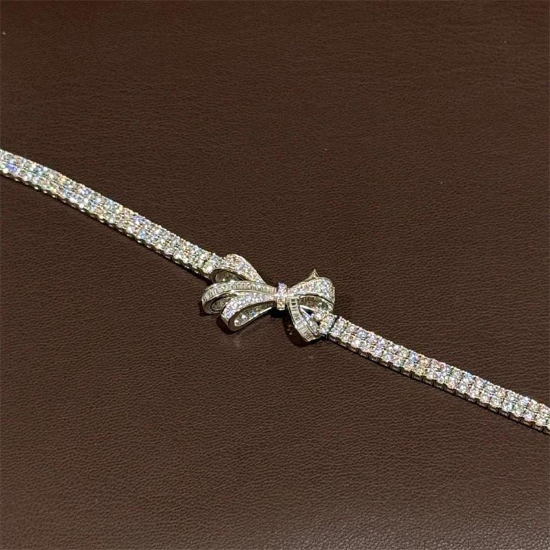 New Vintage  Pure 925 Sterling Silver Bracelets Full Pave 3a Cubic Zirconia Bowknot Bracelet for Women Luxury Fine Jewelry