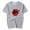 Summer Tops Red Mouth Lip Kiss Printed Women Fashion Tshirt Funny Leopard Graphic Tee