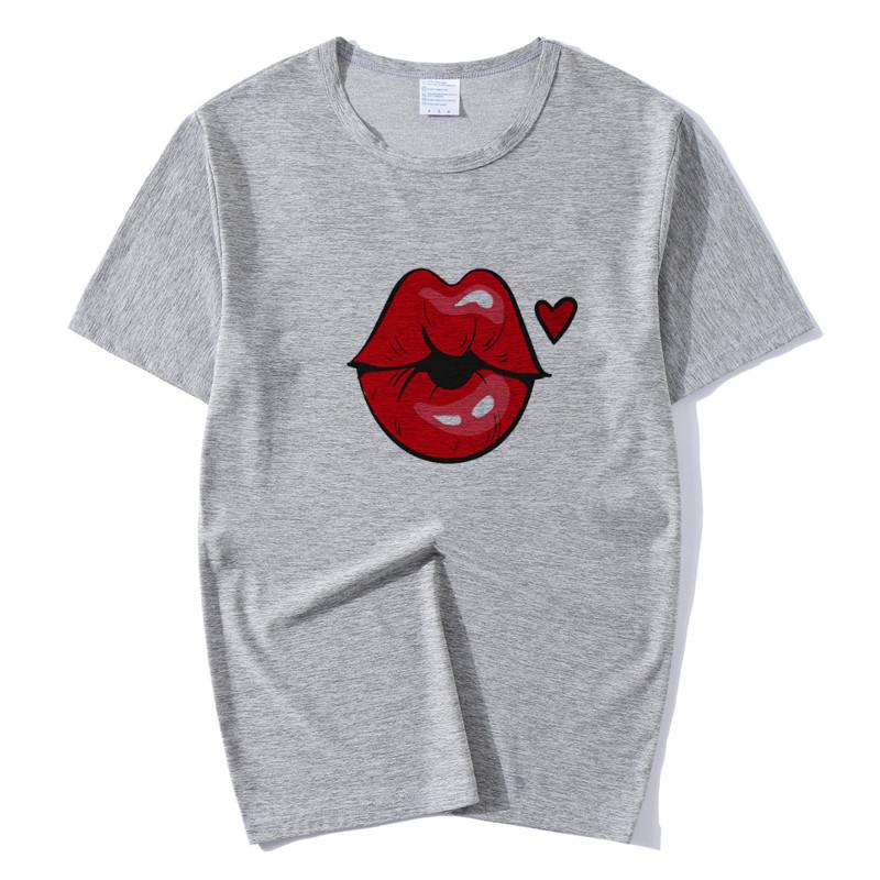 Summer Tops Red Mouth Lip Kiss Printed Women Fashion Tshirt Funny Leopard Graphic Tee