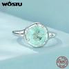 WOSTU 925 Sterling Silver Statement Jewelry Big Round 12MM Rainbow Crystal CZ Ring Women Girl Colorful Star Rings Wedding Party