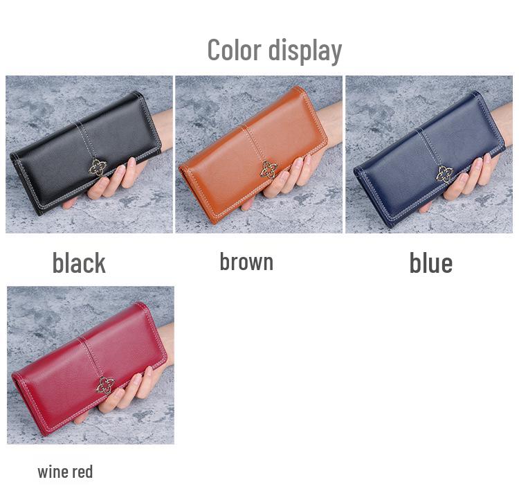 Women's Retro Long Leather Wallet - Oil Wax Zipper Clutch with Large Capacity