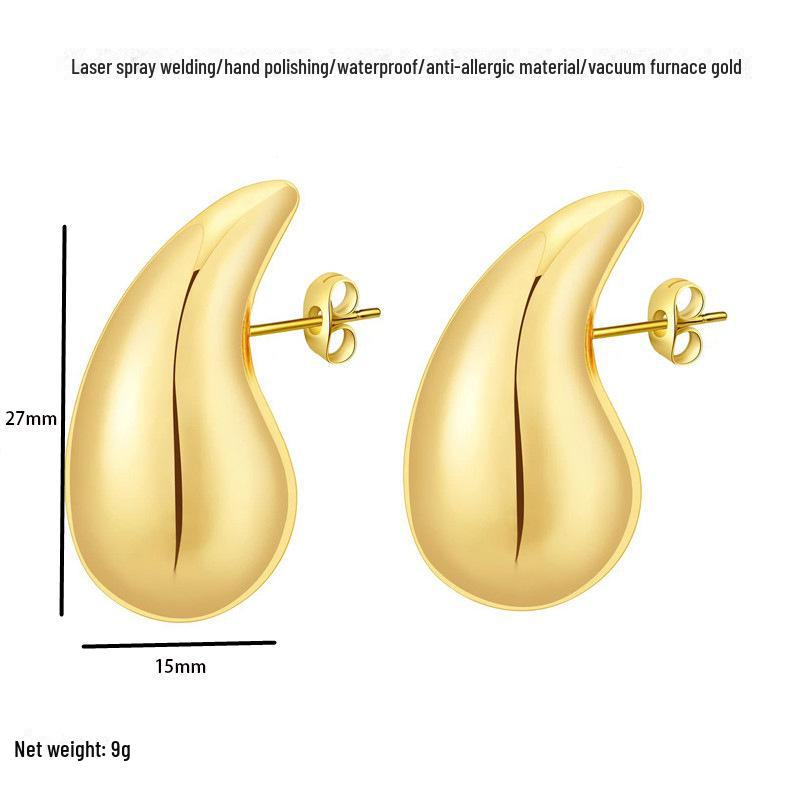 Gold-Plated Stainless Steel Oversized Teardrop Hoop Earrings - European & American Fashion for Women